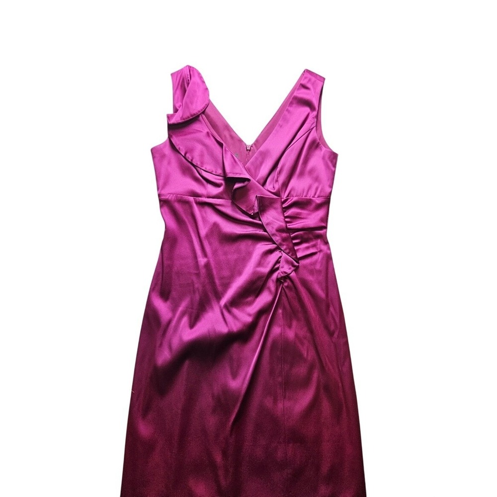 Donna Ricco New York Magenta Pink Satin Ruffle V-Neck Sheath Cocktail Dress 4